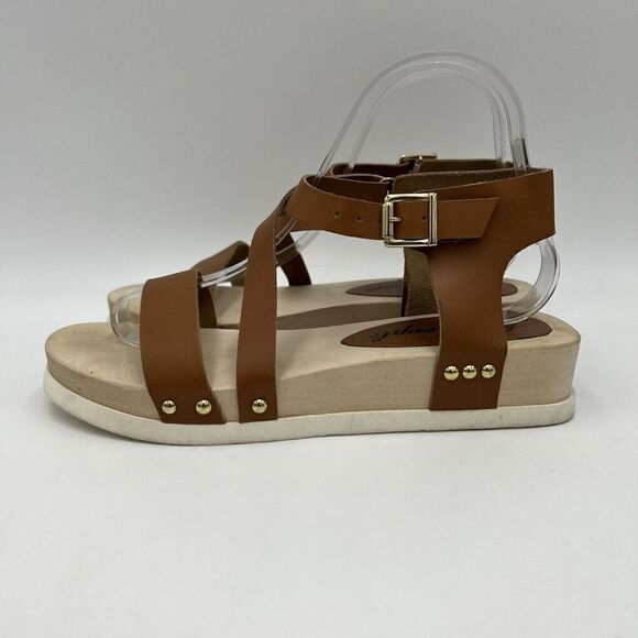 NEW Free People Sundown Flatform Sandal Brown Leather Gold Accent Size 7/38 - Picture 5 of 10